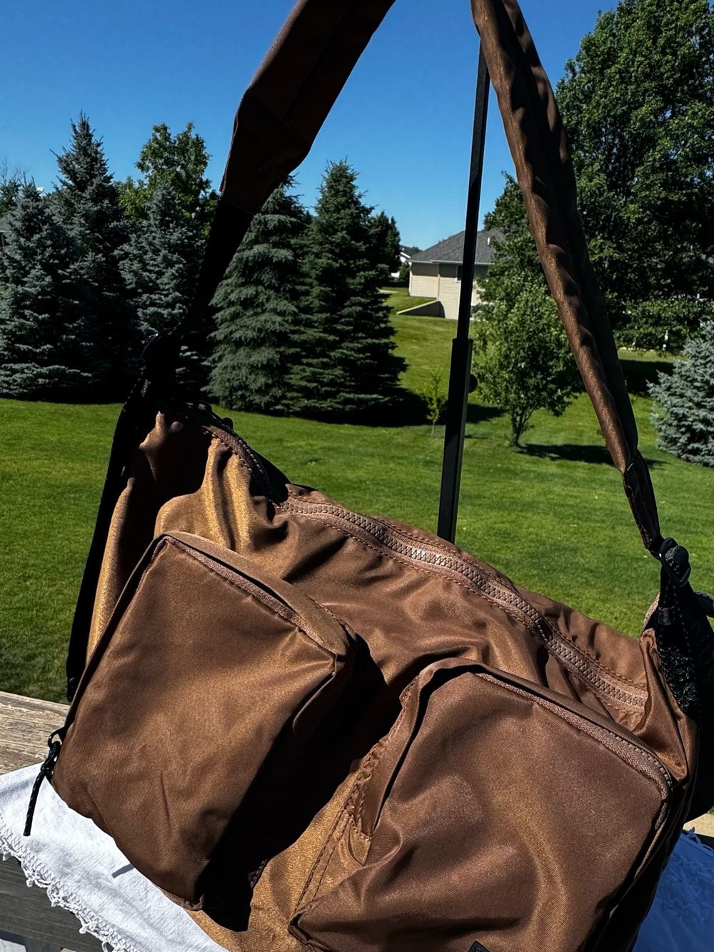 Free People Movement Brown Nylon Oversized Hobo Shoulder Bag Utility Pockets
